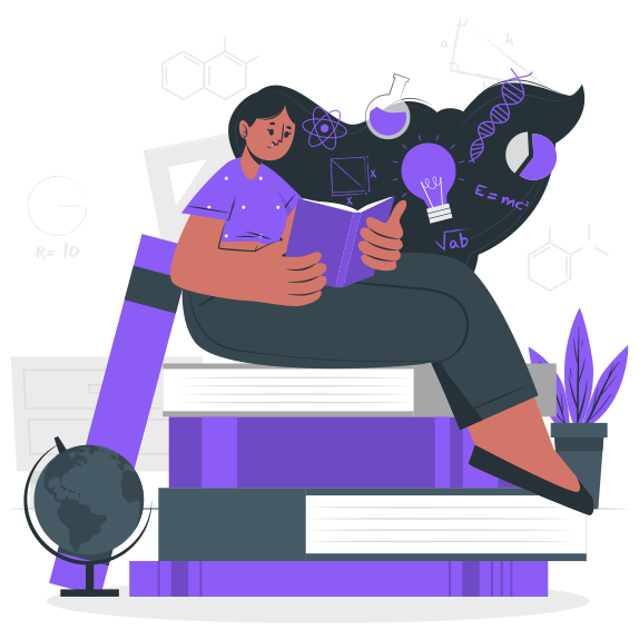 Student reading and learning with educational elements